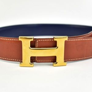 HERMES Navy/Brown Reversible "H" Logo Belt (s)